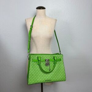 NEW Michael Kors Hamilton Satchel Lime Green Monogram Crossbody Bag Handbag